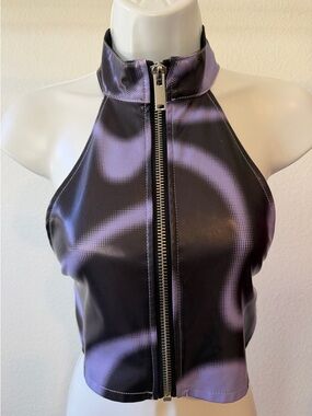 Poster Girl Leather Zip Halter Top
